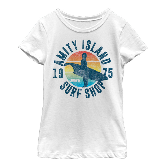 fifth sun Girl's Jaws Retro Amity Island Surf Shop T-Shirt