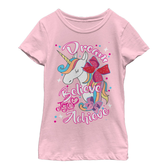 fifth sun Girl's Jojo Siwa Dream Believe Achieve Unicorn T-Shirt