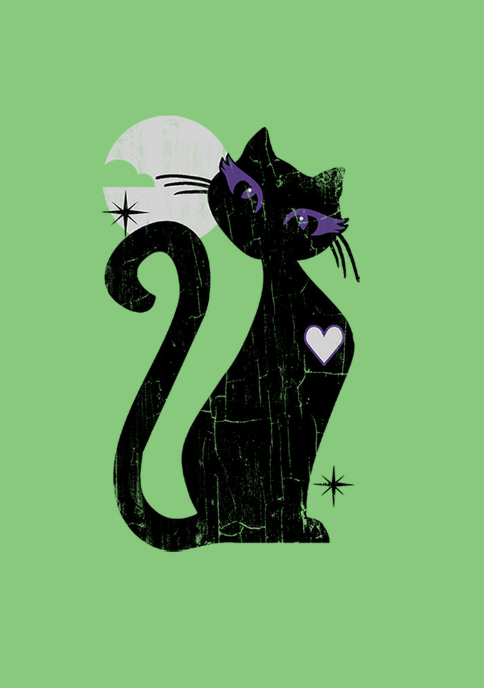 Fifth Sun Girl's Lost Gods Halloween Full Moon Cat Heart T-Shirt