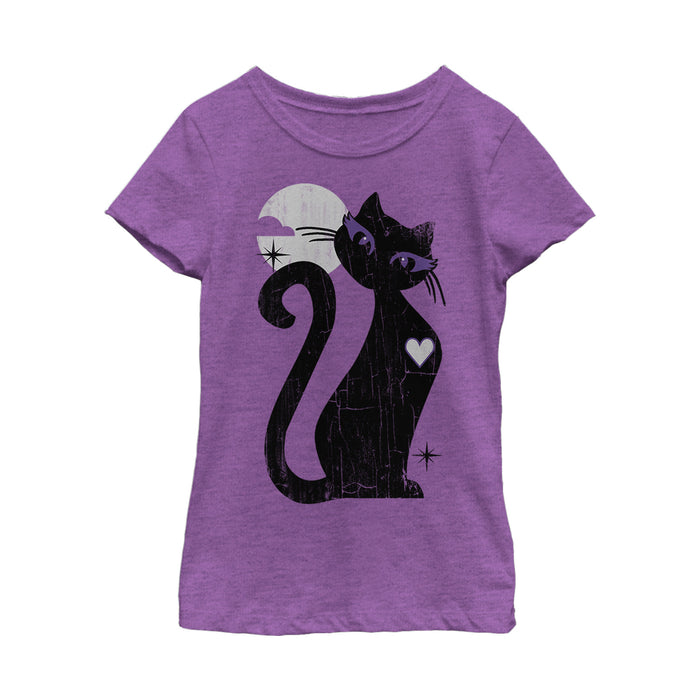 Fifth Sun Girl's Lost Gods Halloween Full Moon Cat Heart T-Shirt