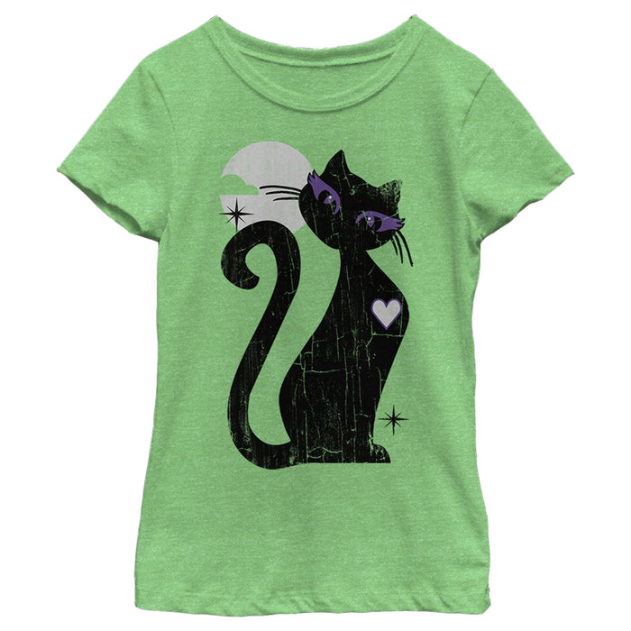 fifth sun Girl's Lost Gods Halloween Full Moon Cat Heart T-Shirt