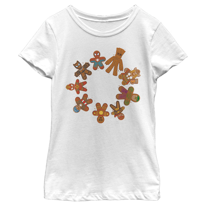 Fifth Sun Girl's Marvel Christmas Gingerbread Cookie Circle T-Shirt