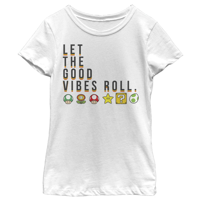 fifth sun Girl's Nintendo Super Mario Items Let The Good Vibes Roll T-Shirt