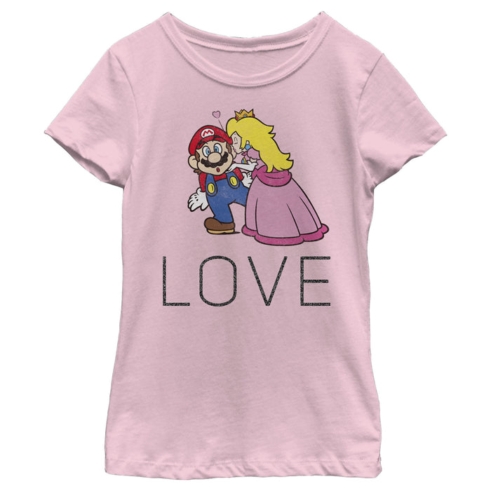fifth sun Girl's Nintendo Super Mario Princess Peach Kiss Love T-Shirt