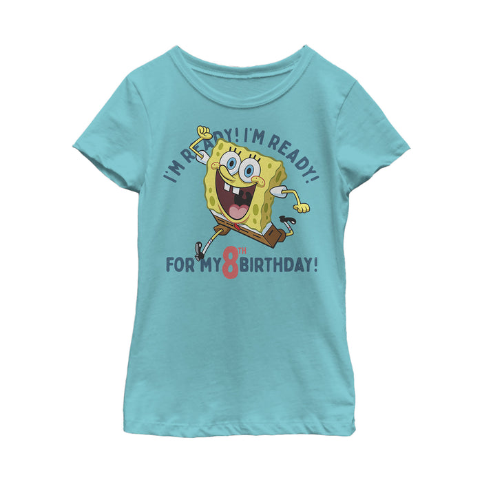 fifth sun Girl's SpongeBob SquarePants Ready for 8th Birthday T-Shirt