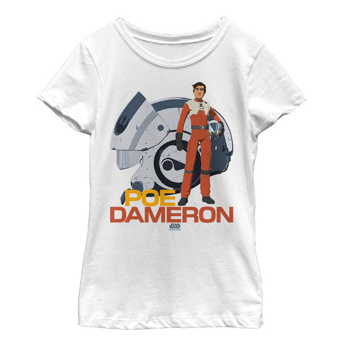 fifth sun Girl's Star Wars Resistance Poe Dameron Helmet T-Shirt