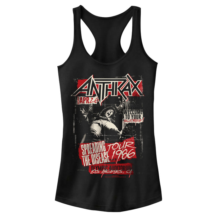 fifth sun Junior's Anthrax Welcome To Your Nightmare Distressed Racerback Tank Top
