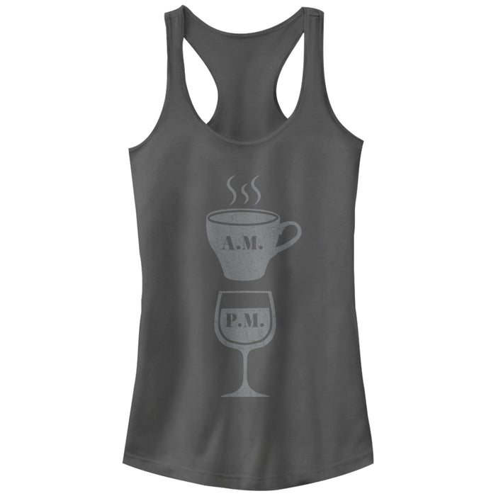 fifth sun Junior's CHIN UP Coffee AM Wine PM Racerback Tank Top