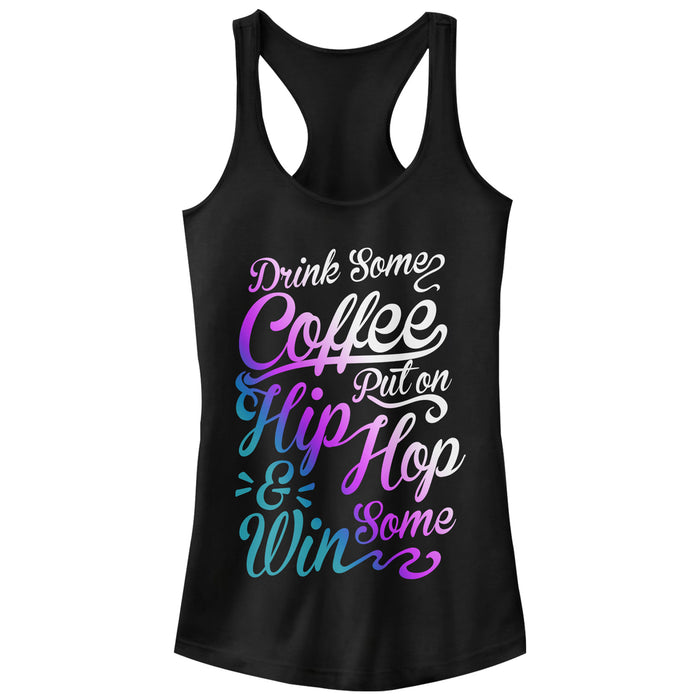 fifth sun Junior's CHIN UP Coffee and Hip Hop Cursive Racerback Tank Top