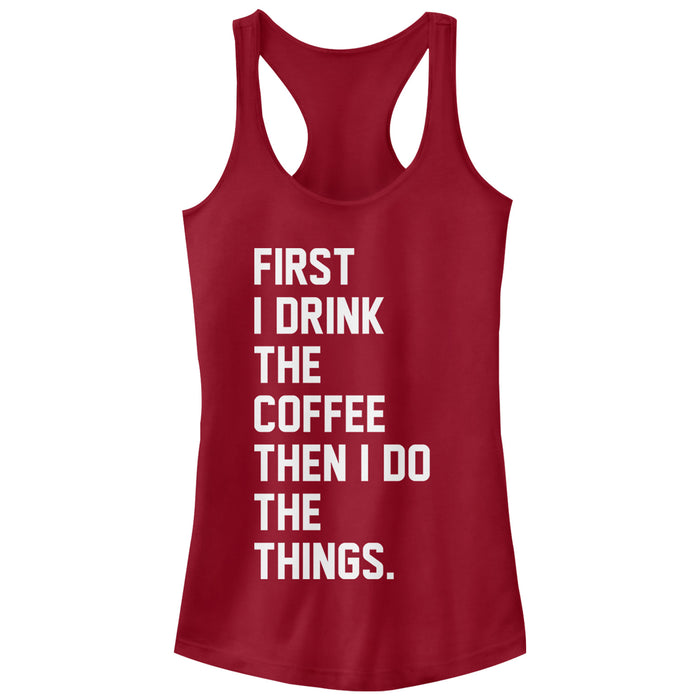 fifth sun Junior's CHIN UP First Coffee Then Things Racerback Tank Top