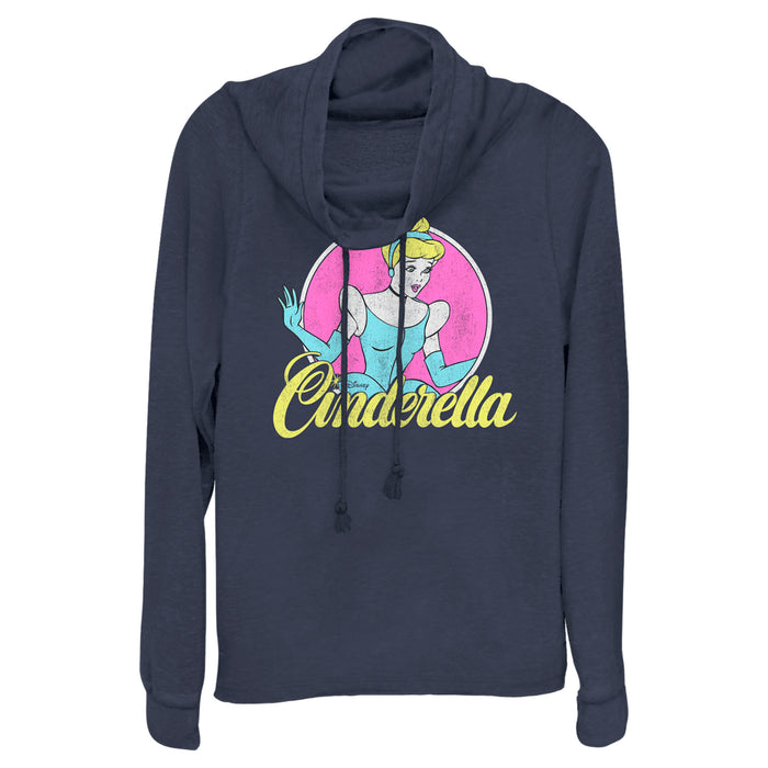 fifth sun Junior's Cinderella Distressed Logo Cowl Neck Sweatshirt