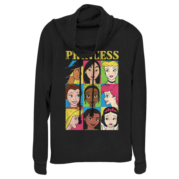 fifth sun Junior's Disney Princess Distressed Close-Up Poster Cowl Neck Sweatshirt