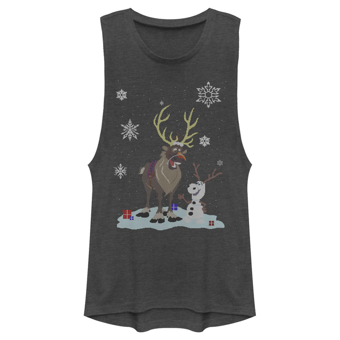 fifth sun Junior's Frozen Christmas Sweater Friends Festival Muscle Tee