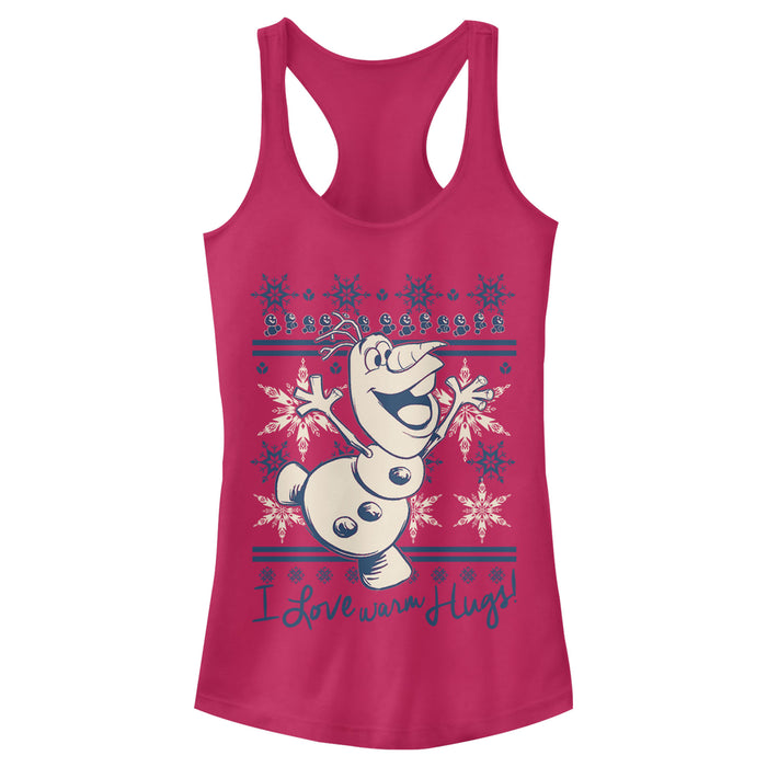 fifth sun Junior's Frozen Christmas Warm Hugs Racerback Tank Top