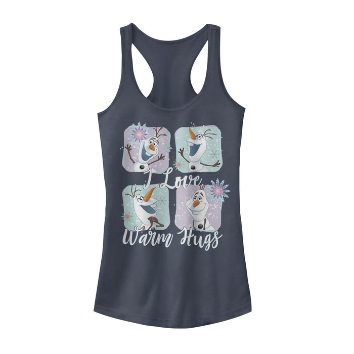 fifth sun Junior's Frozen Snowflake Hugs Racerback Tank Top
