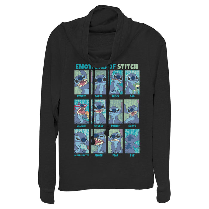 fifth sun Junior's Lilo & Stitch Emotions of 626 Cowl Neck Sweatshirt