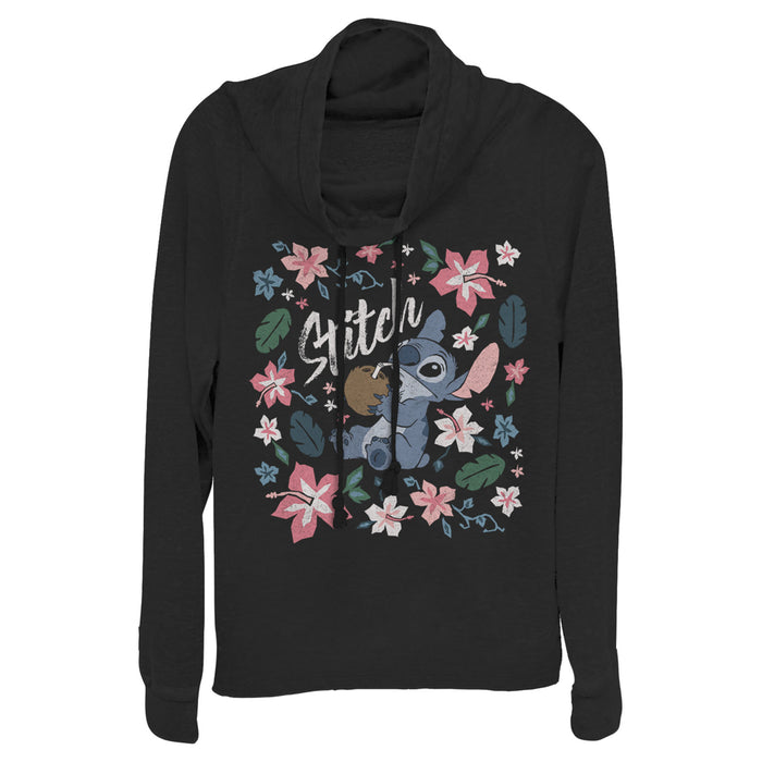 fifth sun Junior's Lilo & Stitch Flowers and a Coconut Cowl Neck Sweatshirt