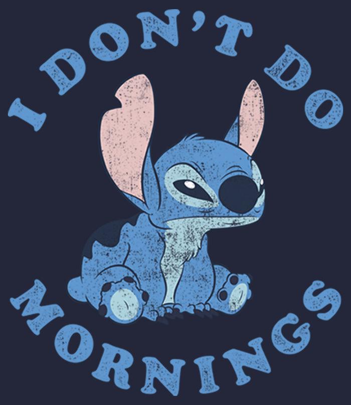 Fifth Sun Junior's Lilo & Stitch I Don't Do Mornings Light Blue Cowl Neck Sweatshirt