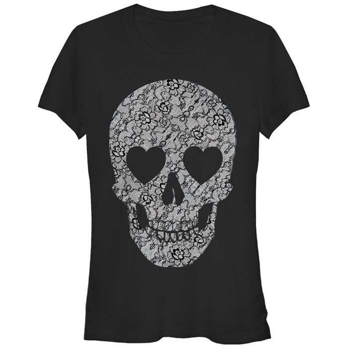 fifth sun Junior's Lost Gods Halloween Lace Print Heart Skull T-Shirt