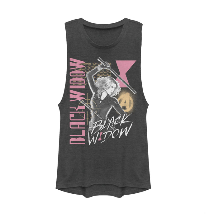 fifth sun Junior's Marvel Black Widow Binary Code Festival Muscle Tee