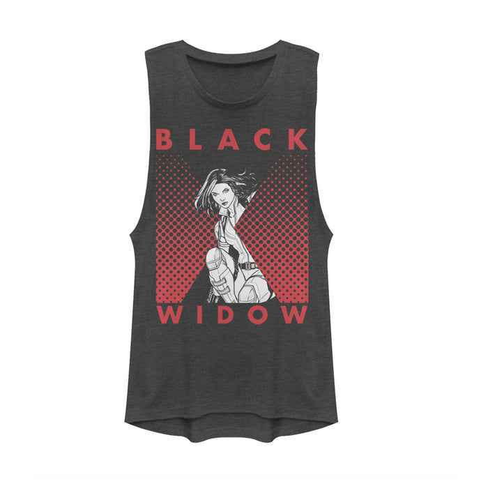 fifth sun Junior's Marvel Black Widow Gradient Pose Festival Muscle Tee