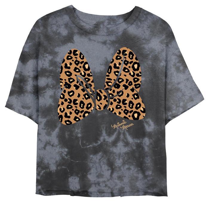 fifth sun Junior's Mickey & Friends Animal Print Minnie Mouse Bow T-Shirt