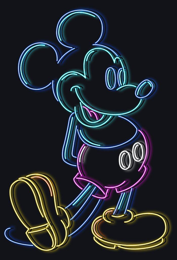 Fifth Sun Junior's Mickey & Friends Bright Neon Mickey Mouse Outline T-Shirt