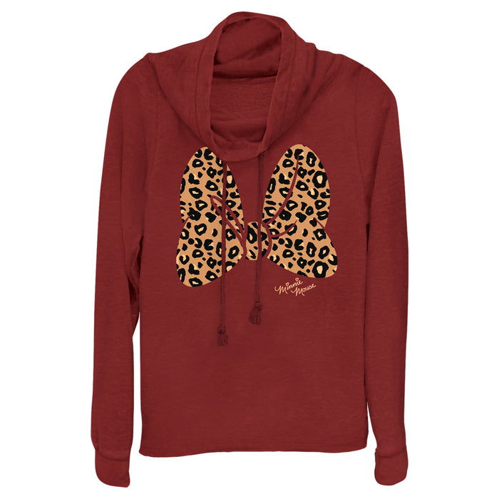 Fifth Sun Junior's Mickey & Friends Cheetah Print Minnie Mouse Bow Cowl Neck Sweatshirt