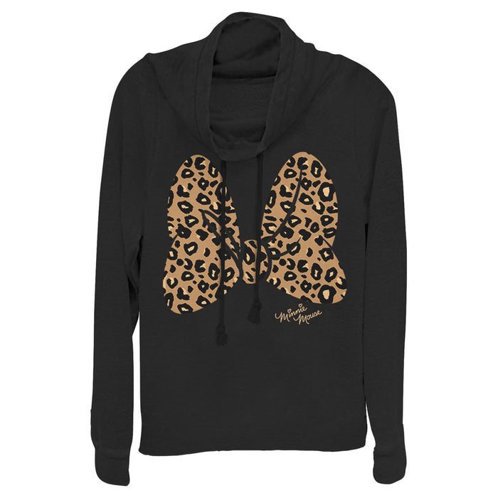 fifth sun Junior's Mickey & Friends Cheetah Print Minnie Mouse Bow Cowl Neck Sweatshirt