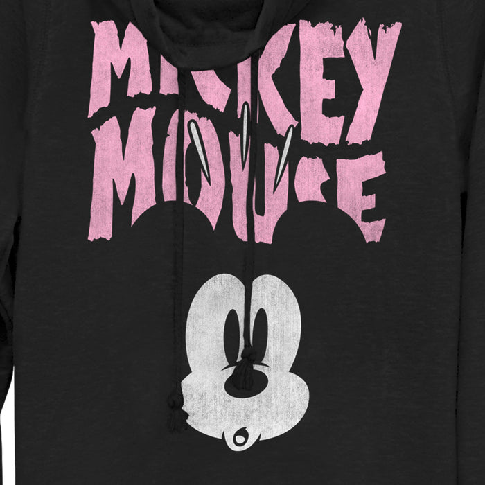 Fifth Sun Junior's Mickey & Friends Surprised Pink Logo Cowl Neck Sweatshirt