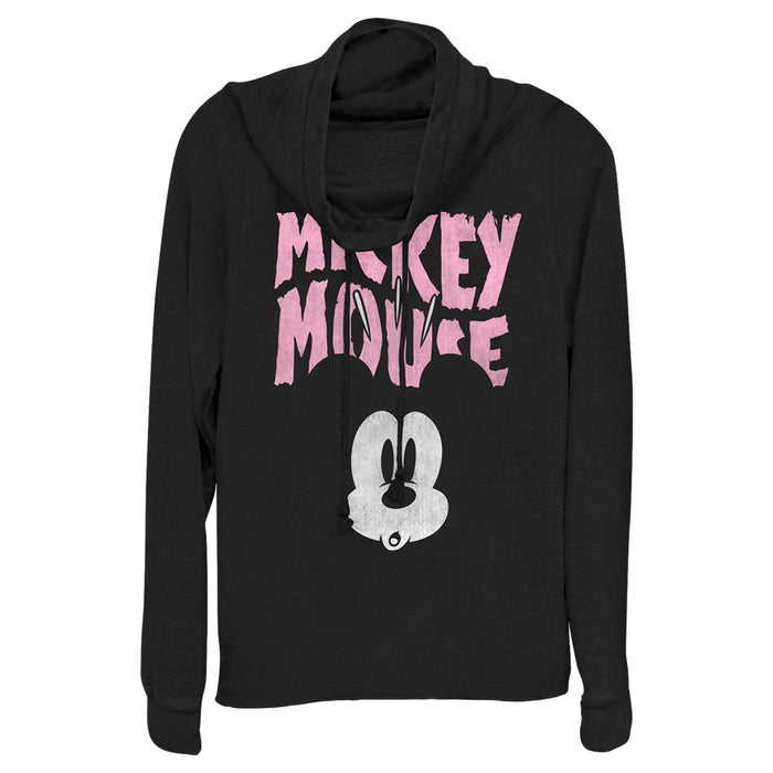 fifth sun Junior's Mickey & Friends Surprised Pink Logo Cowl Neck Sweatshirt