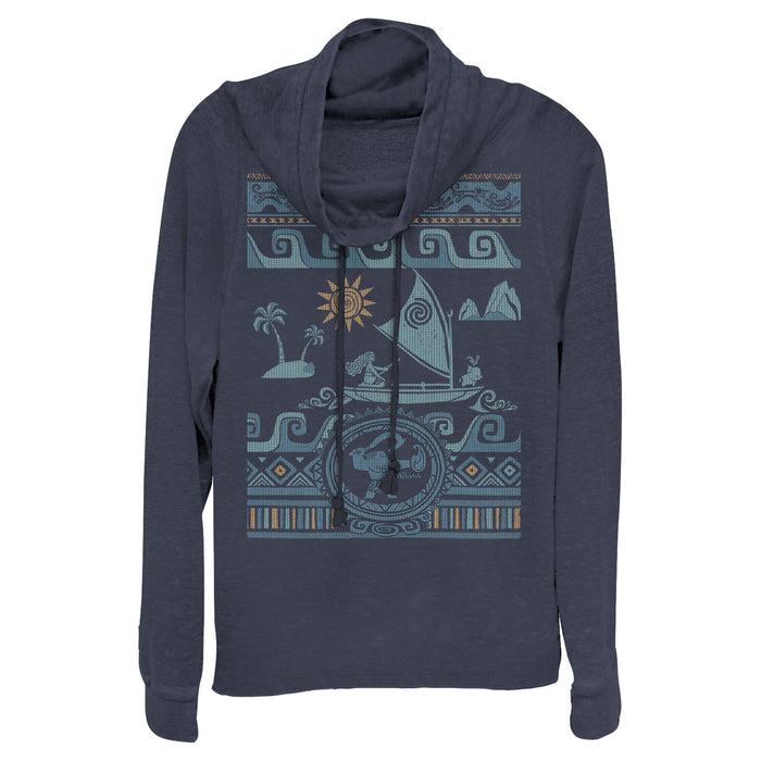 fifth sun Junior's Moana Ocean Journey Pattern Cowl Neck Sweatshirt