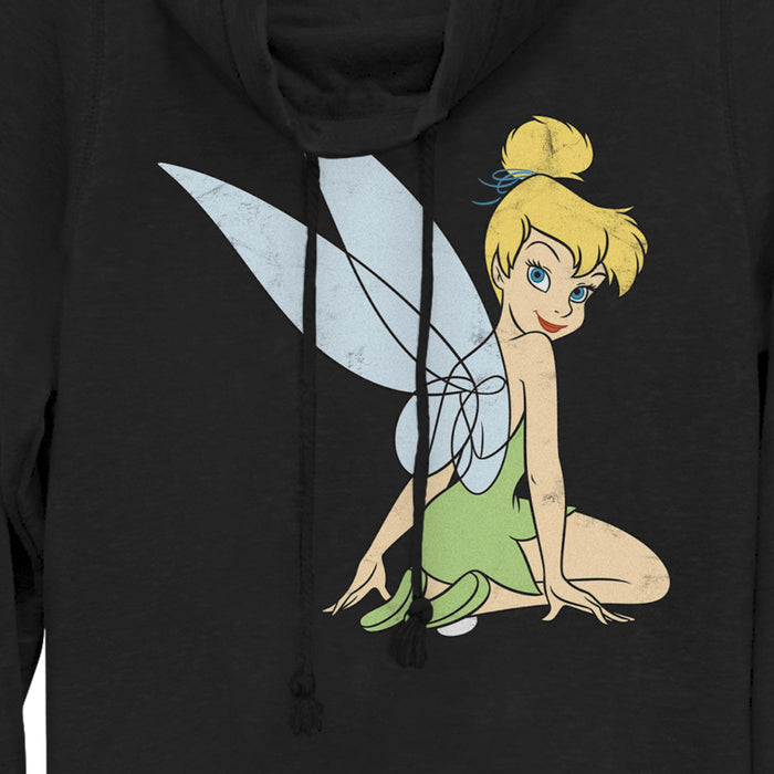 Fifth Sun Junior's Peter Pan Tinker Bell Distressed Wings Portrait Cowl Neck Sweatshirt