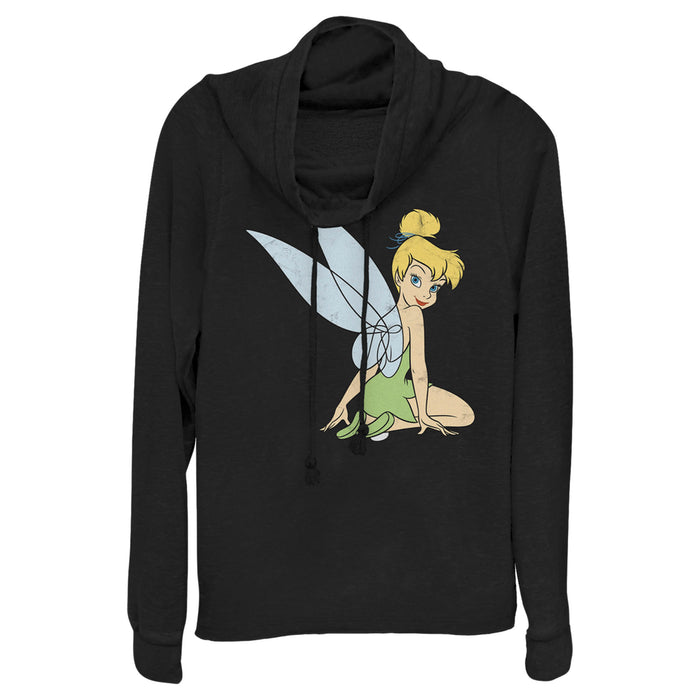 fifth sun Junior's Peter Pan Tinker Bell Distressed Wings Portrait Cowl Neck Sweatshirt