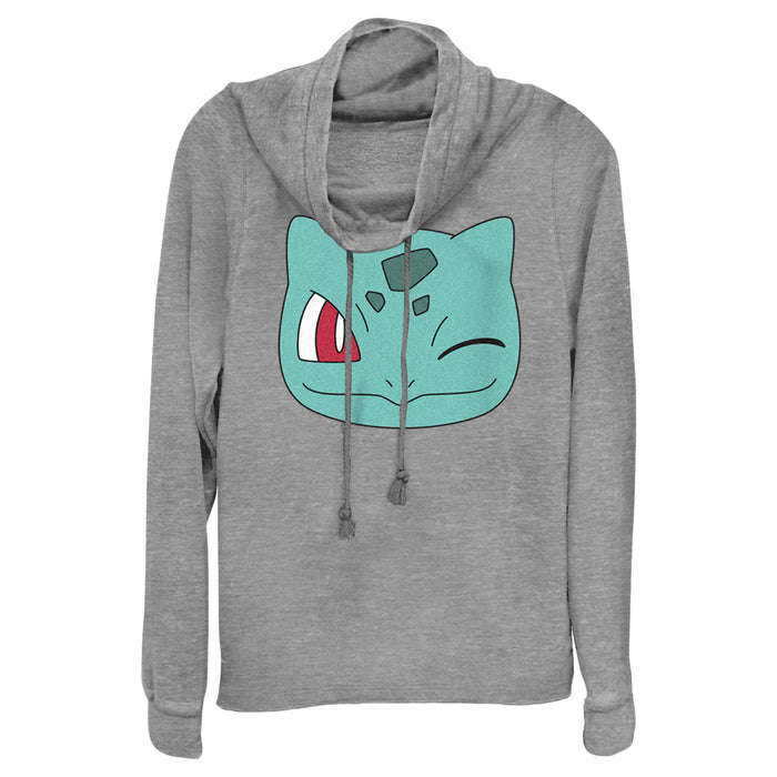 fifth sun Junior's Pokemon Bulbasaur Wink Face Cowl Neck Sweatshirt
