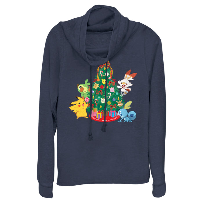 fifth sun Junior's Pokemon Christmas Tree Friends Cowl Neck Sweatshirt