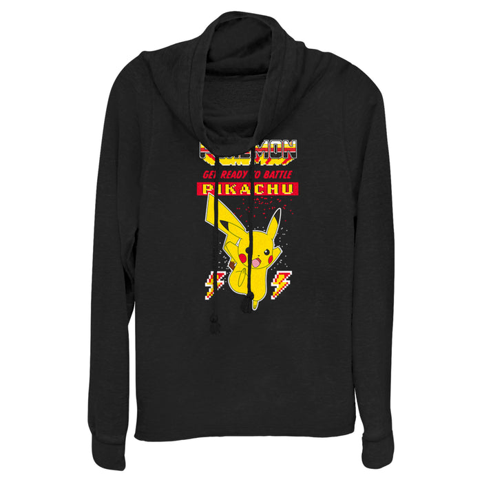fifth sun Junior's Pokemon Get Ready to Battle Pikachu Retro Cowl Neck Sweatshirt