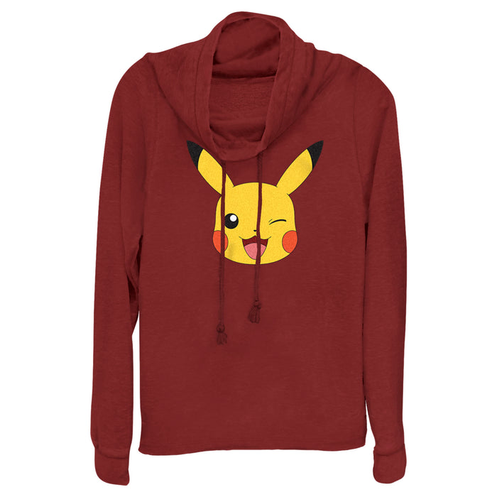 fifth sun Junior's Pokemon Pikachu Wink Face Cowl Neck Sweatshirt