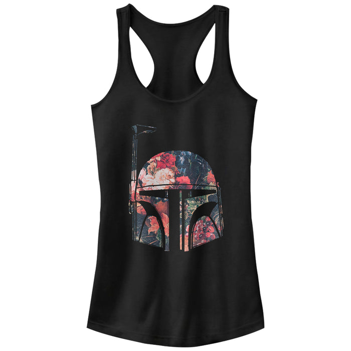 fifth sun Junior's Star Wars Boba Fett Floral Print Helmet Racerback Tank Top