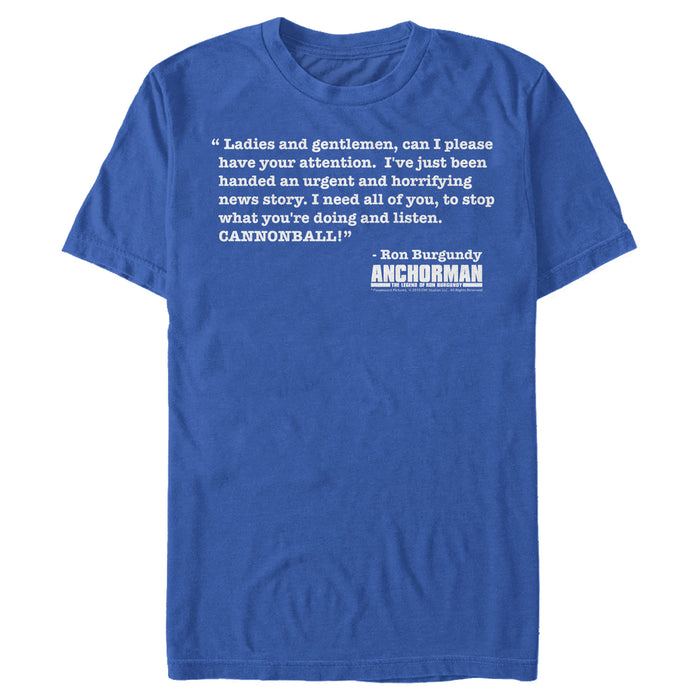 fifth sun Men's Anchorman Urgent Cannonball T-Shirt