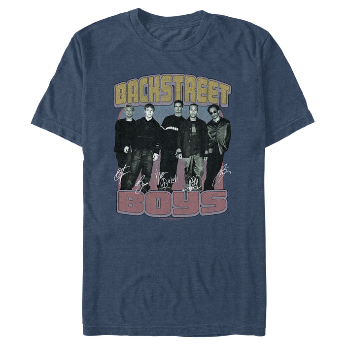 fifth sun Men's Backstreet Boys Group Signatures Distressed T-Shirt