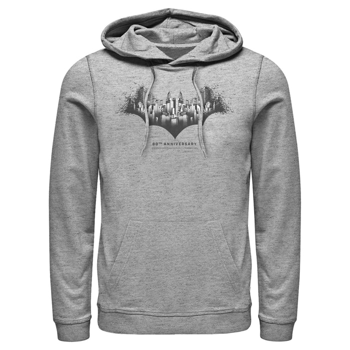 fifth sun Men's Batman Gotham Skyline Bat Shape Pull Over Hoodie