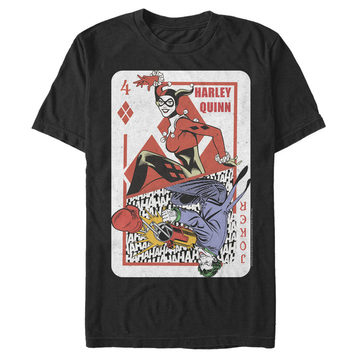 fifth sun Men's Batman Harley Quinn Joker Poker Card T-Shirt