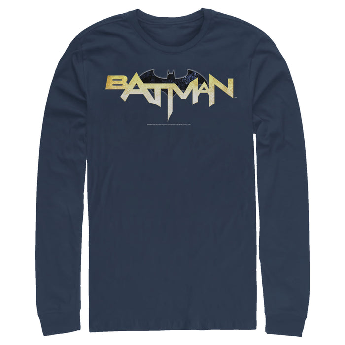 fifth sun Men's Batman Logo Messy Text Long Sleeve Shirt