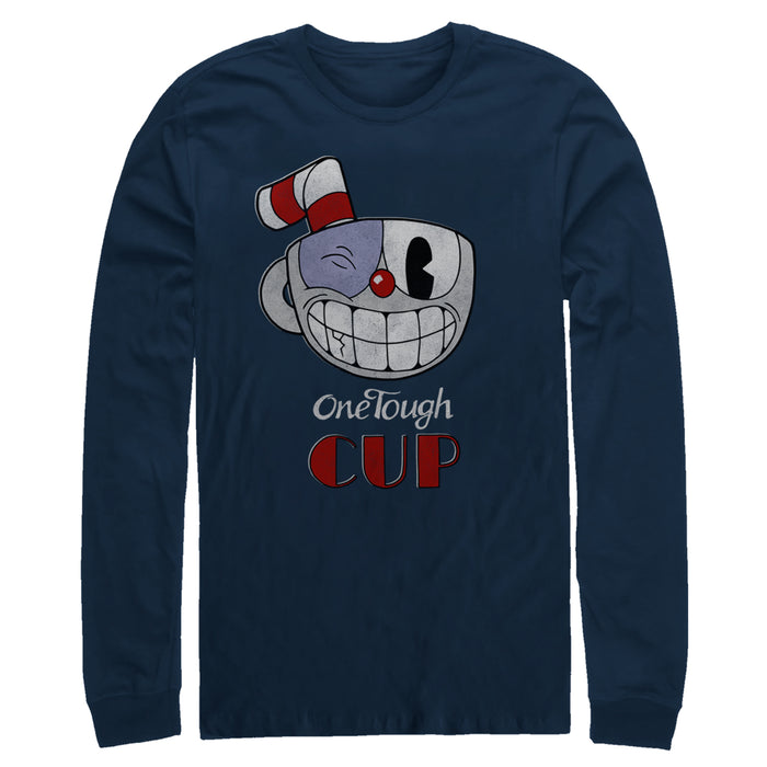 fifth sun Men's Cuphead Tough Cup Grin Long Sleeve Shirt