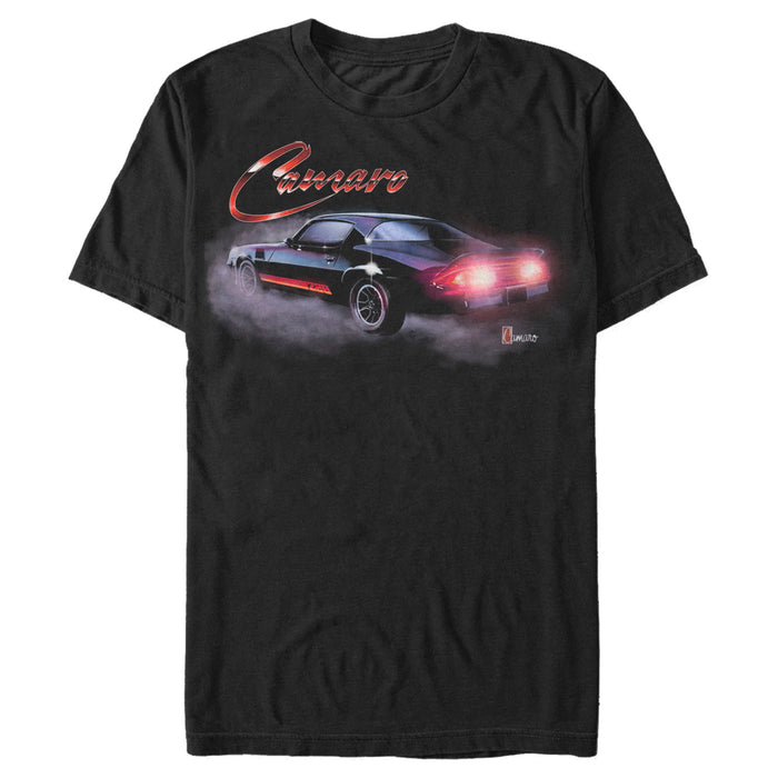fifth sun Men's General Motors Black Camaro Z28 Burning Out Tires T-Shirt