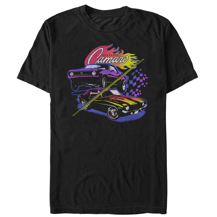 fifth sun Men's General Motors Purple and Black Hotrod Camaros T-Shirt
