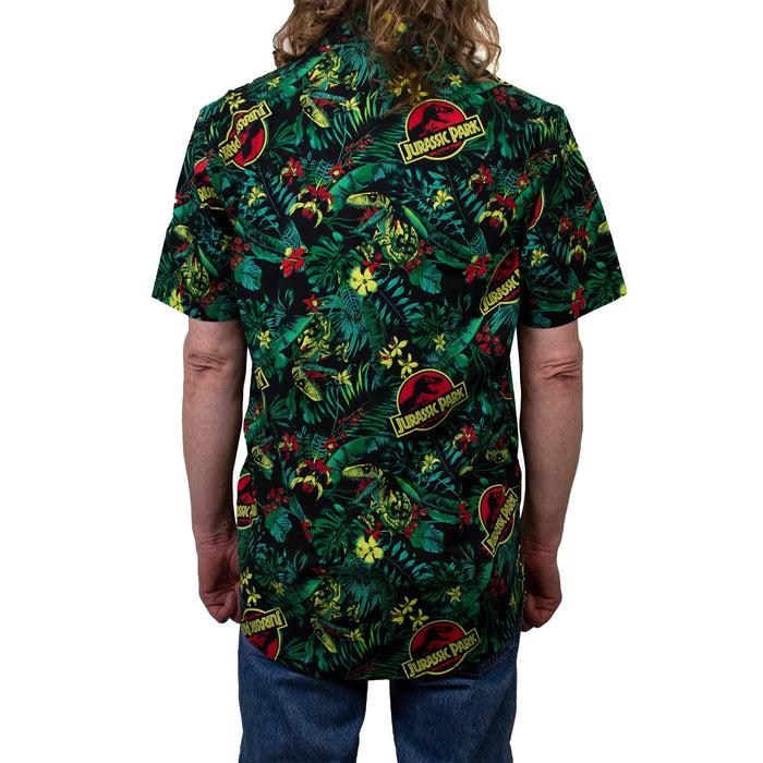Fifth Sun Men's Jurassic Park Classic Logo Hawaiian Print Button Down Shirt
