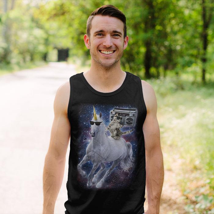 Fifth Sun Men's Lost Gods Boombox Cat And Unicorn Space Song Tank Top