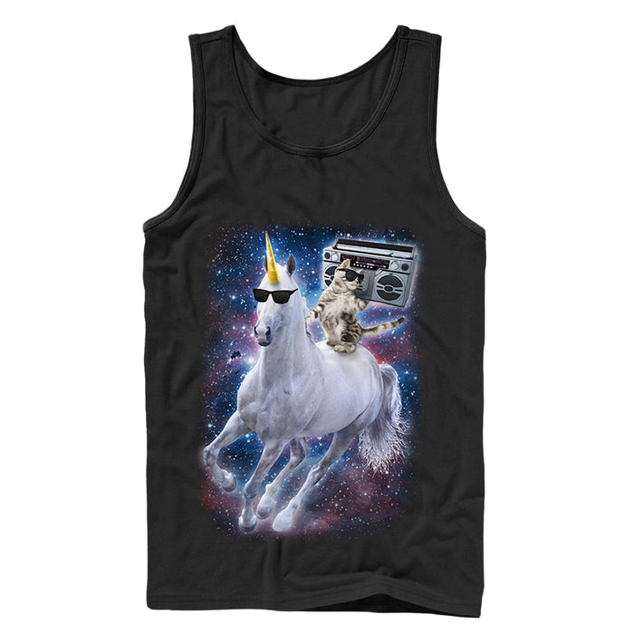 fifth sun Men's Lost Gods Boombox Cat and Unicorn Space Song Tank Top